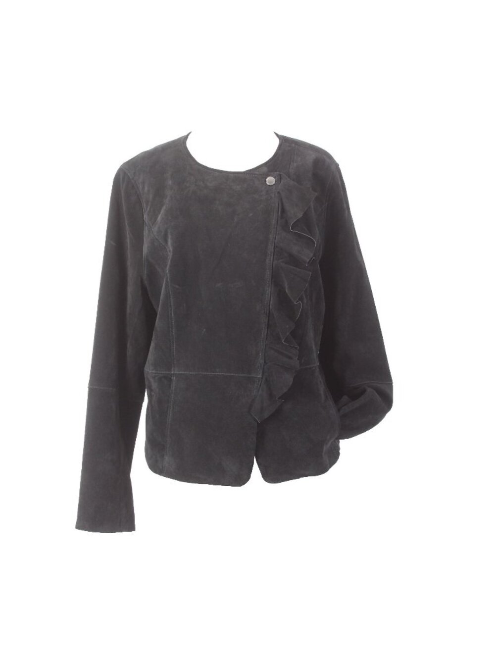 Isaac Mizrahi Live Jacket Sz 16 Black Pockets Ruffles Suede Poly Jacket